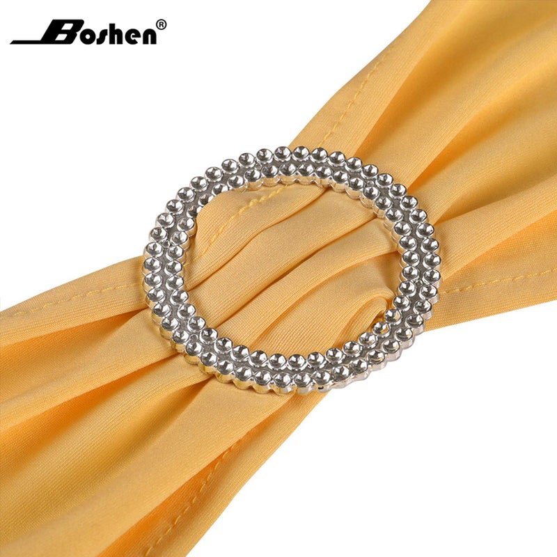 Boshen 100PCS Stretch Chair Sashes Bows Chair Bands with Buckle for Wedding Hotel Banquet Birthday Party Decorations (100, Dark Yellow) - Image 3